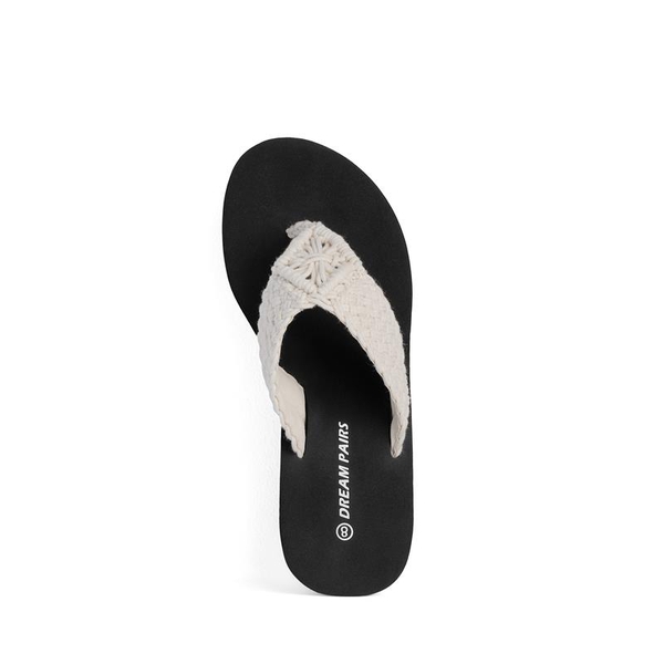 Woven Strap Platform Wedge Flip Flops - WHITE - 4